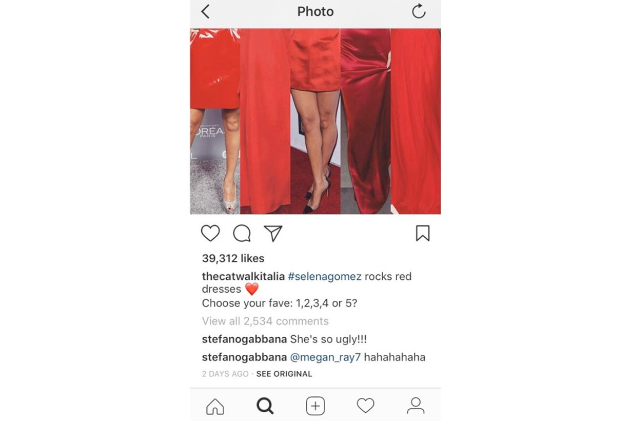 Dolce & Gabbana stefano gabanna selena gomez ugly instagram rude