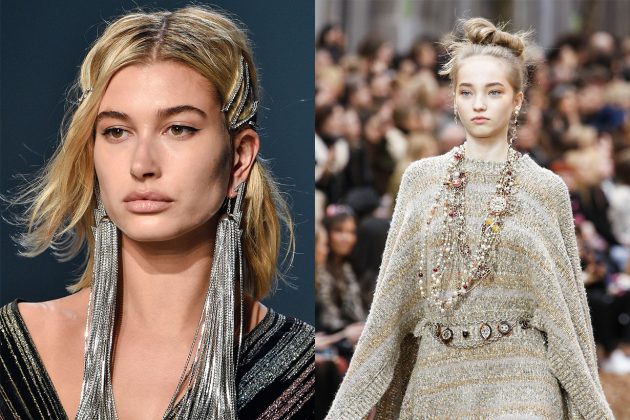 Earrings at Zadig & Voltaire and necklaces at Chanel Fall 2018