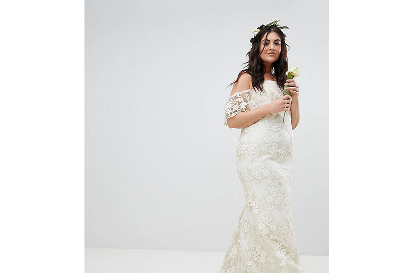 ASOS Curve Floral Lace Bandeau Maxi Wedding Dress
