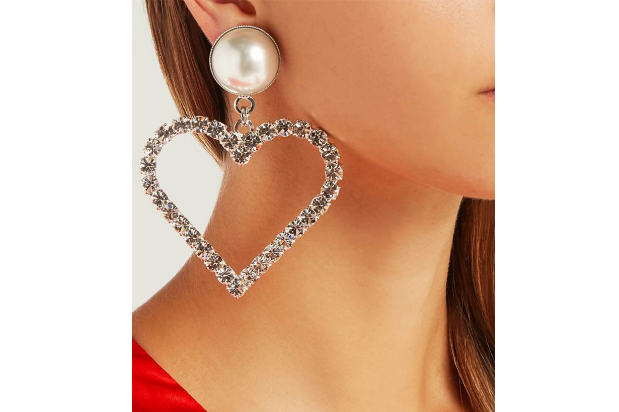Alessandra Rich Crystal Heart Charm Earrings