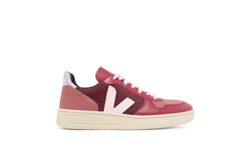 V-10 leather, suede and tweed sneakers