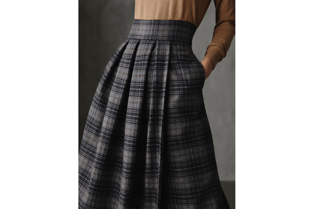 Winter Capsule Pleated Check Wool Skirt