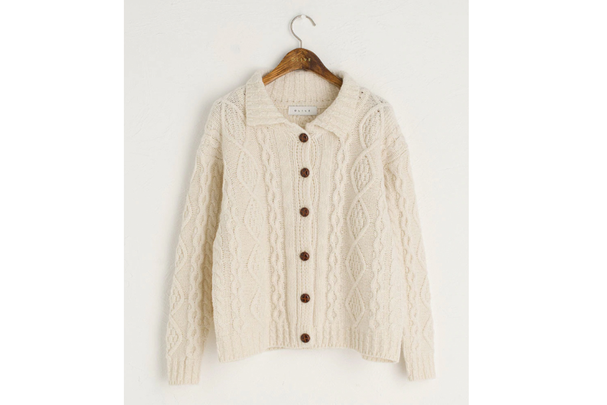 Olive Collar Cable Cardigan