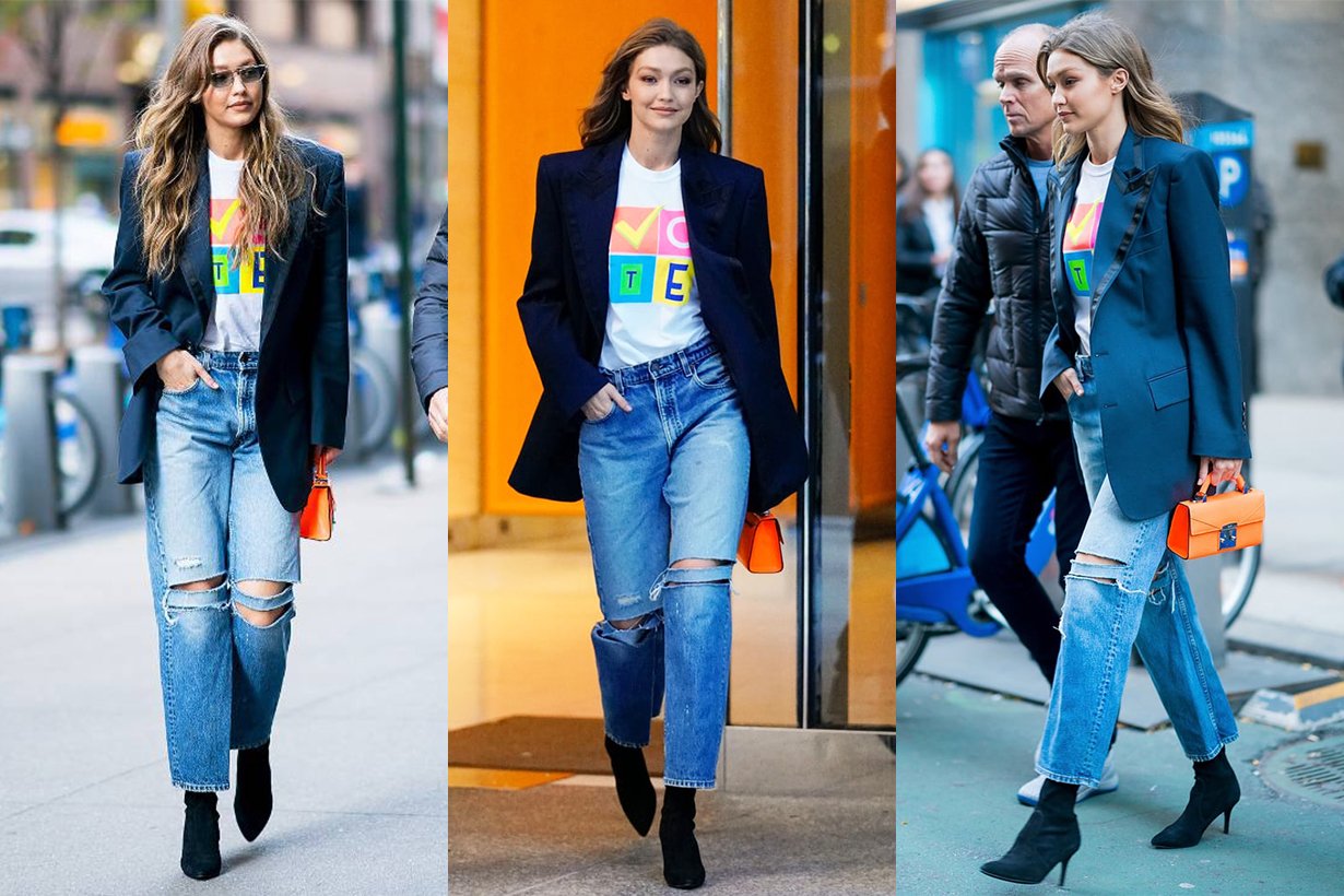Gigi Hadid Baggy Jeans Vote T-shirt