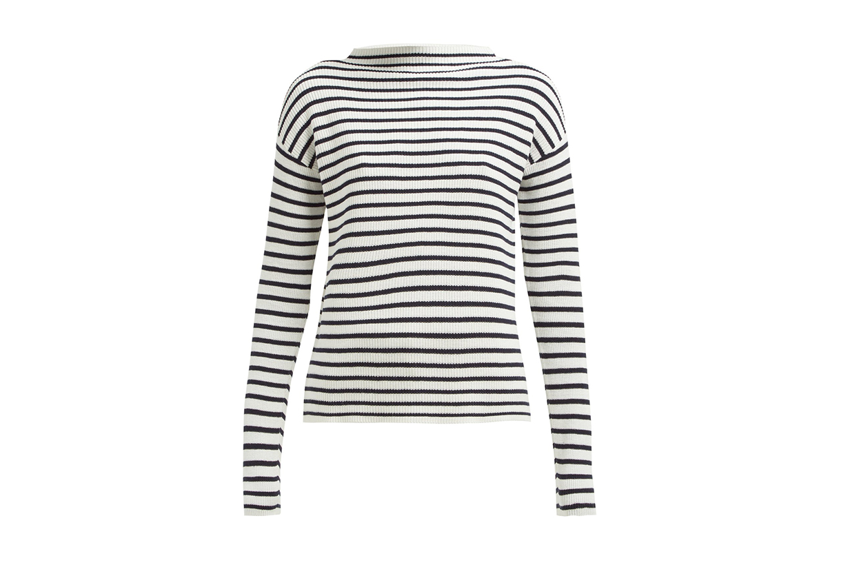 Allude Boat-Neck Striped Cotton Sweater