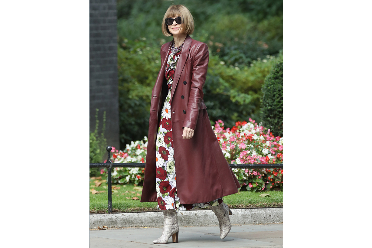 Anna Wintour Leather Trench Coat Snakeskin Boots Street Style