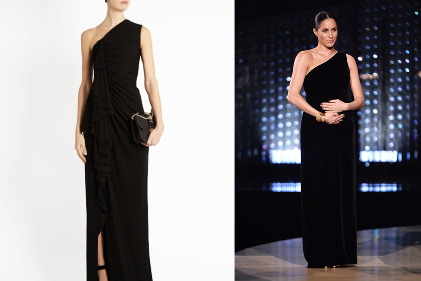 meghan-markles Givenchy-Black-One-Shoulder-Velvet-Gown black