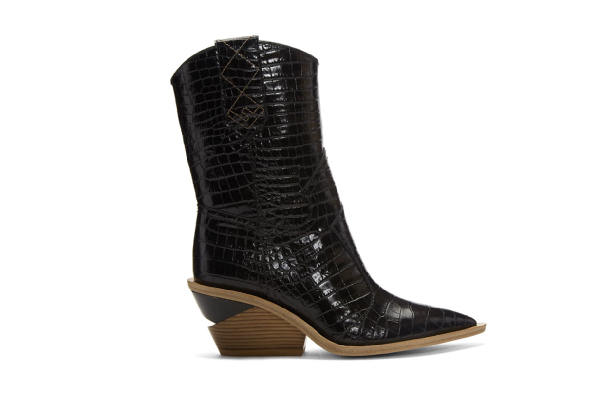 Fendi Black Croc Cowboy Boots