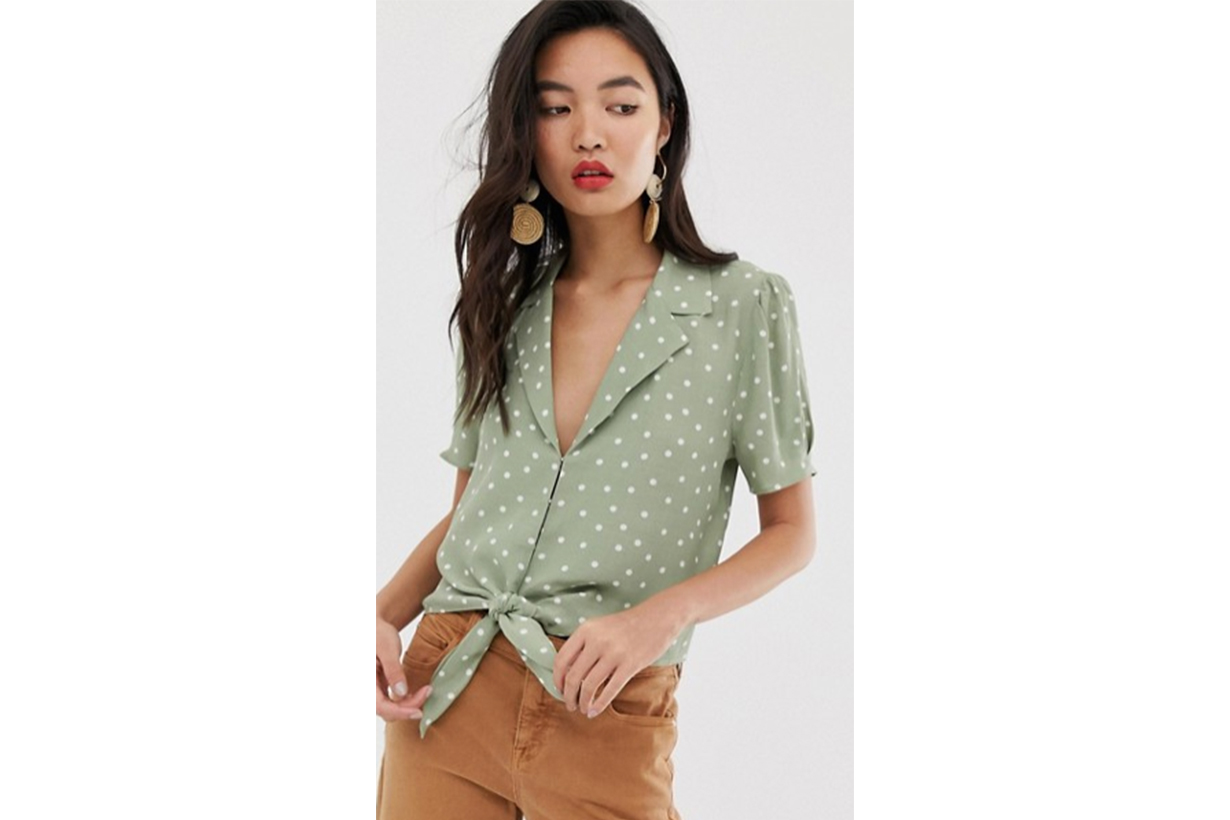 River Island Shirt With Tie Front in Polka Dot