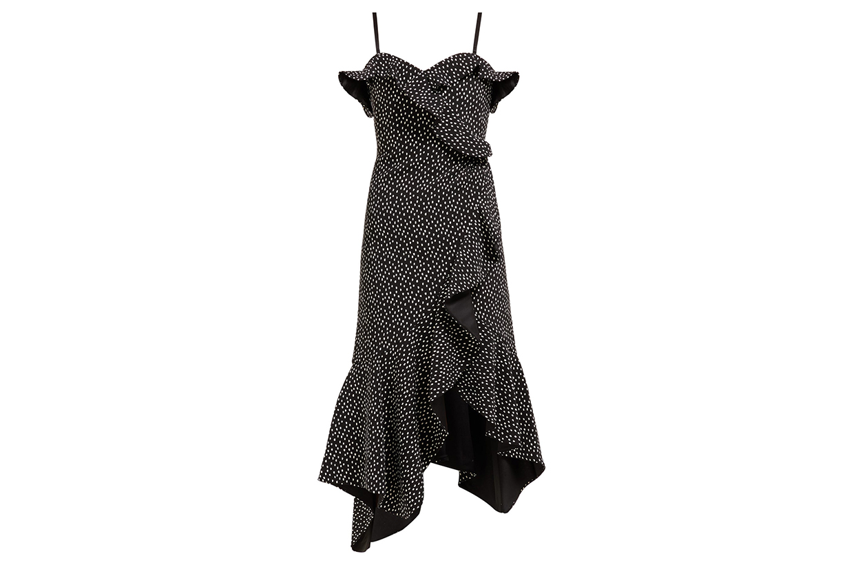 Polka Dot-Print Off-The-Shoulder Midi Dress