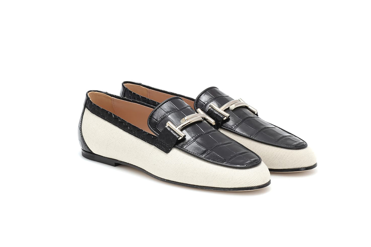 TOD'S Double T Canvas and Leather Loafers