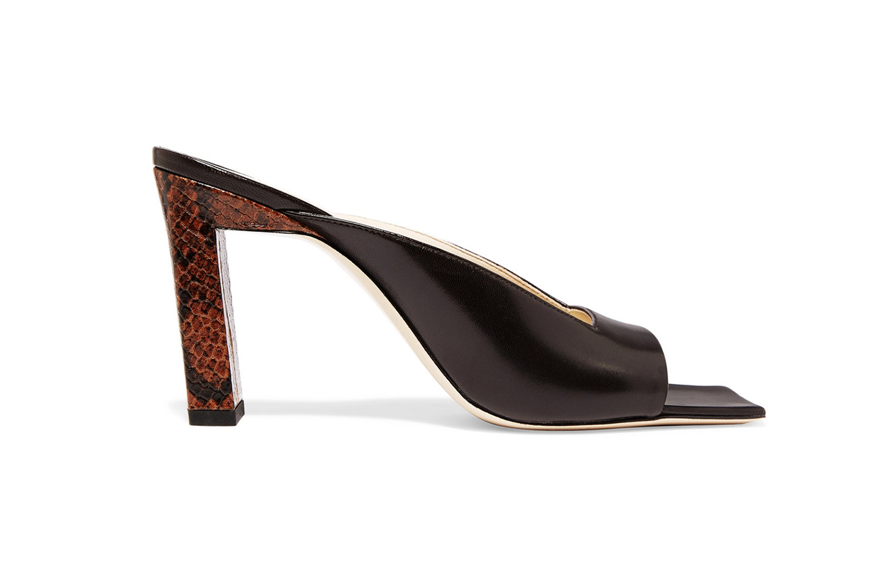 Isa Smooth and Snake-Effect Leather Mules