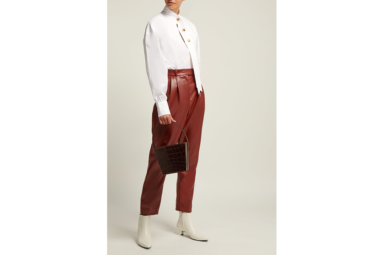 Pleat-Front Faux-Leather Trousers