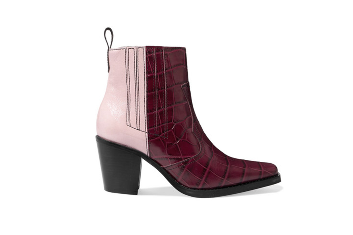 Callie Paneled Croc-Effect and Patent-Leather Ankle Boots