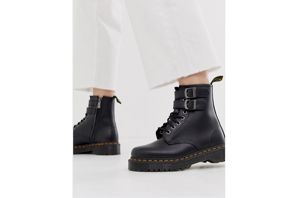 Dr Martens Chunky Buckle Boots in Black Leather