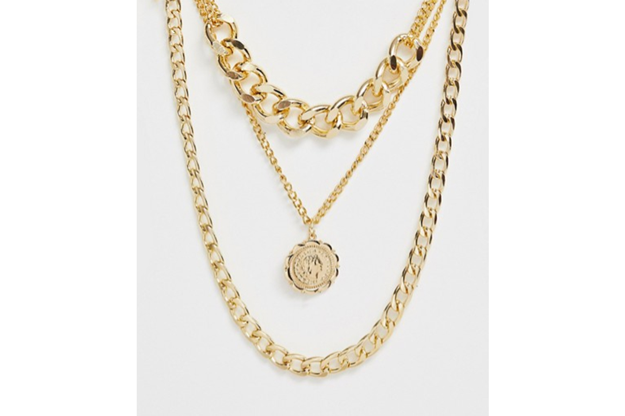 Ashiana Gold Multi Layered Chunky Chain and Pendant Necklace