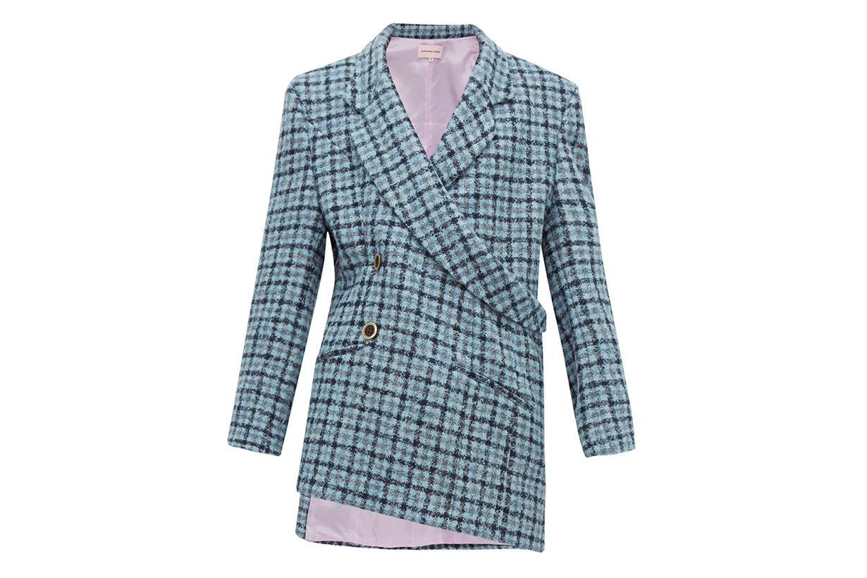 Asymmetric Double-breasted Checked Tweed Blazer