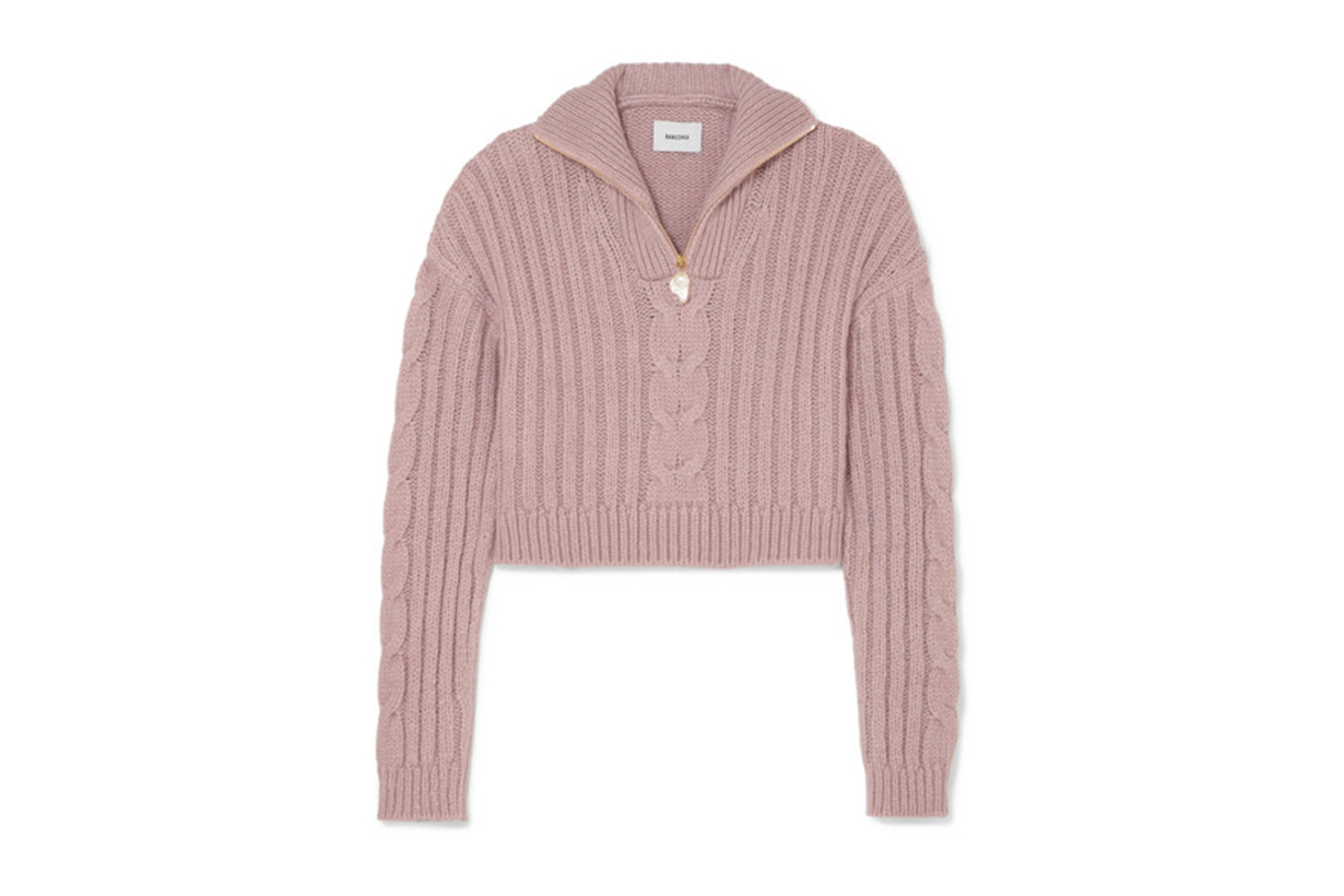 Eria Cropped Faux Pearl-embellished Cable-knit Sweater
