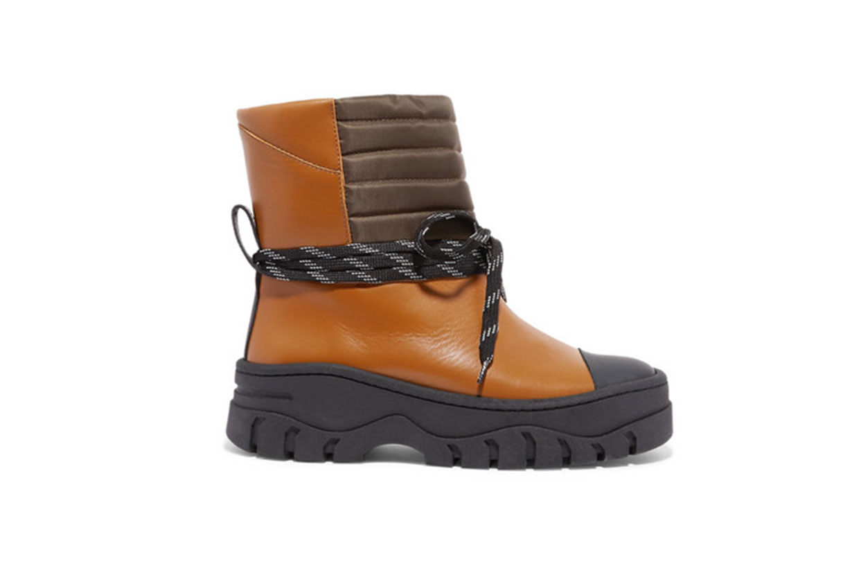 Quilted Shell and Rubber-trimmed Leather Ankle Boots