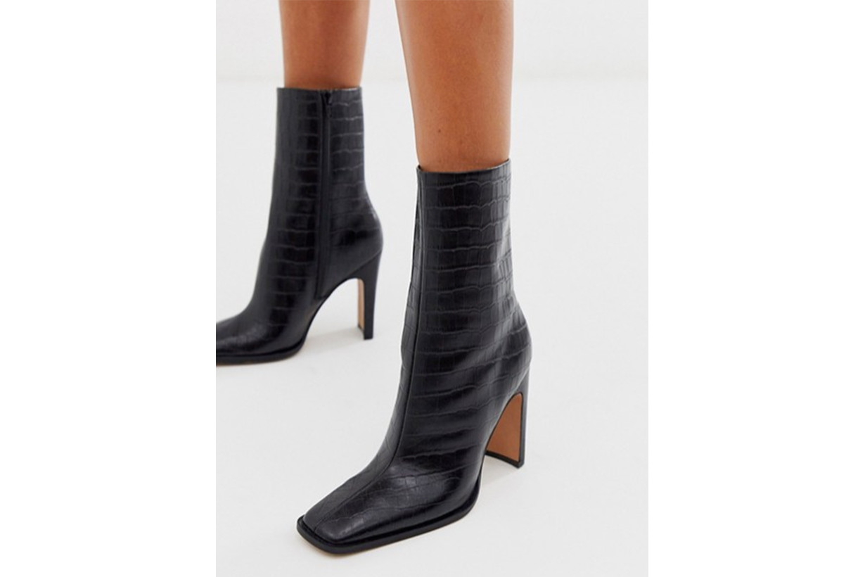 ASOS DESIGN Evolution Leather High Ankle Boots in Black Croc
