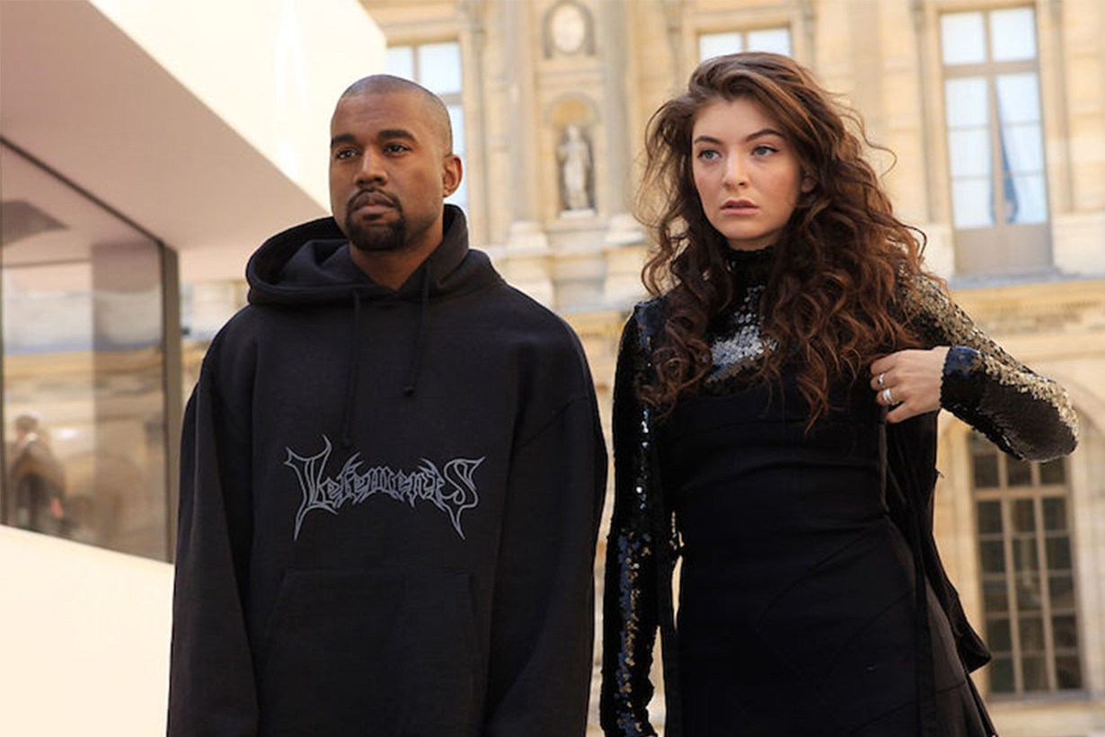 Kanye West wears a Vetements hoodie with singer Lorde