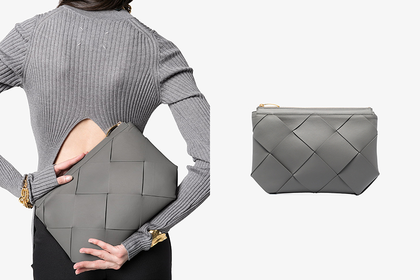 Bottega Veneta Grey Maxi Intrecciato Leather Clutch Bag