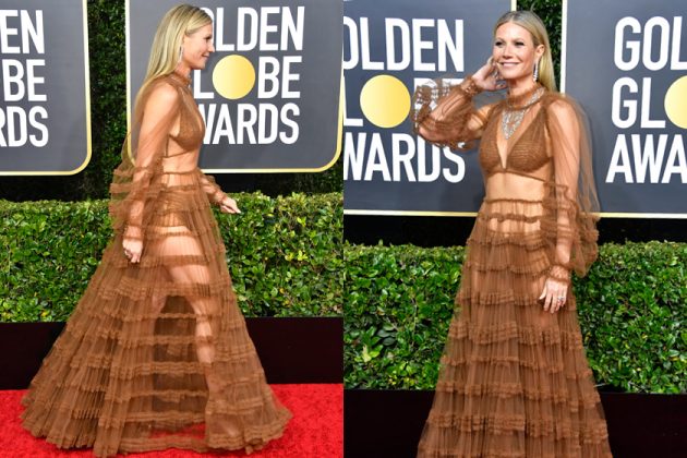Gwyneth Paltrow golden globe 2020 fendi red carpet gown sheer