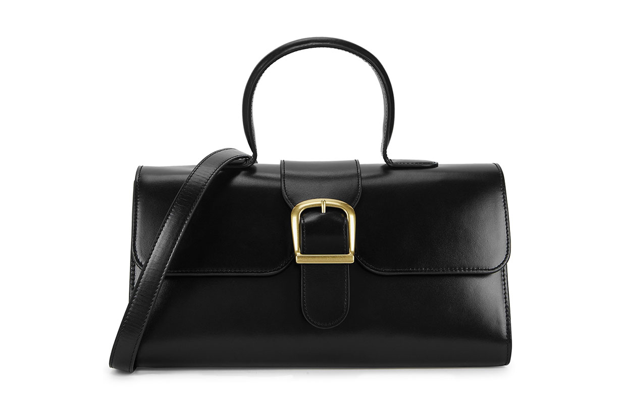 1.1 Large Black Leather Top Handle Bag