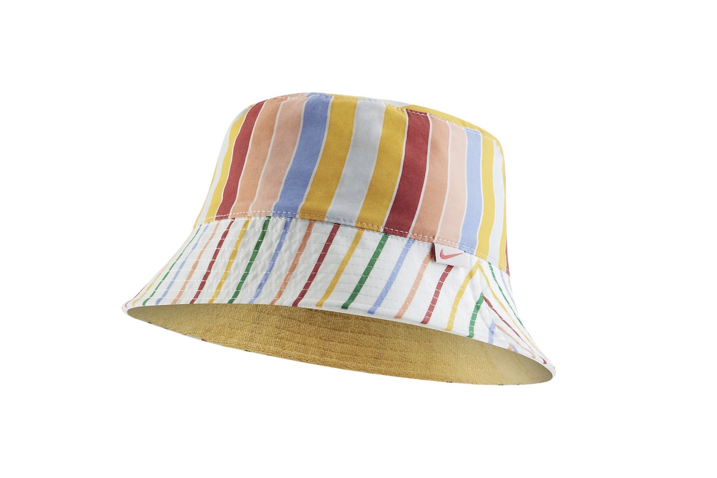 nike logo bucket hat yellow retro reversible striped pattern accessories