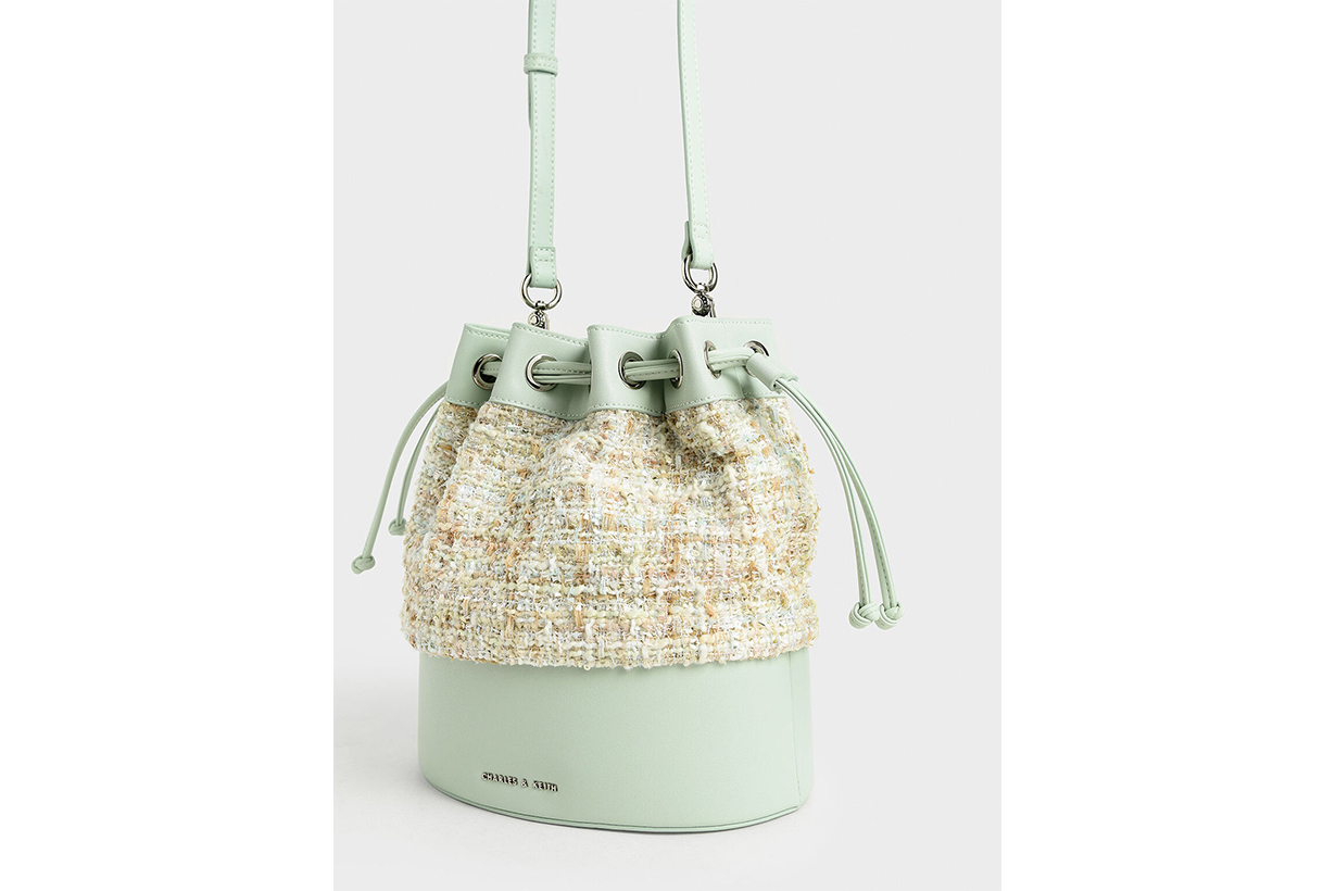 Tweed Drawstring Bucket Bag