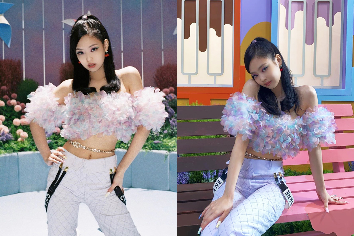 BLACKPINK Jennie Jisoo Lisa Rose Ice Cream Selena Gomez Chanel suspenders Trend 2020 Fall Winter