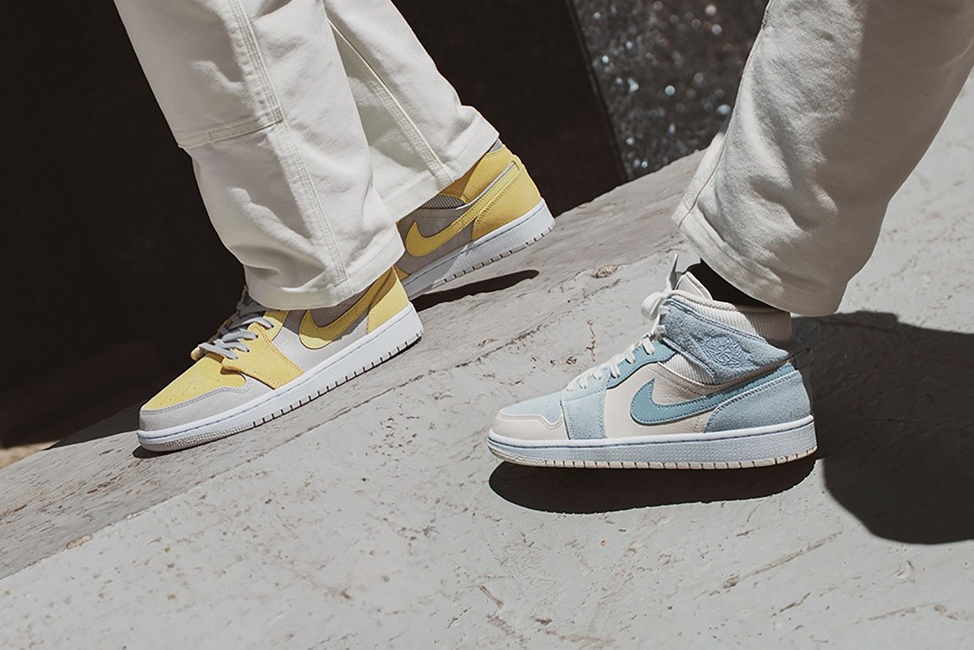 nike air Jordan 1 mid se sneakers pastel blue yellow white grey colorway raffle release info