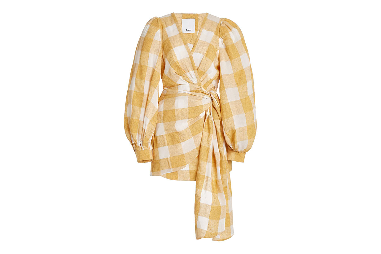 Acler Sutherland Checked Woven Mini Wrap Dress