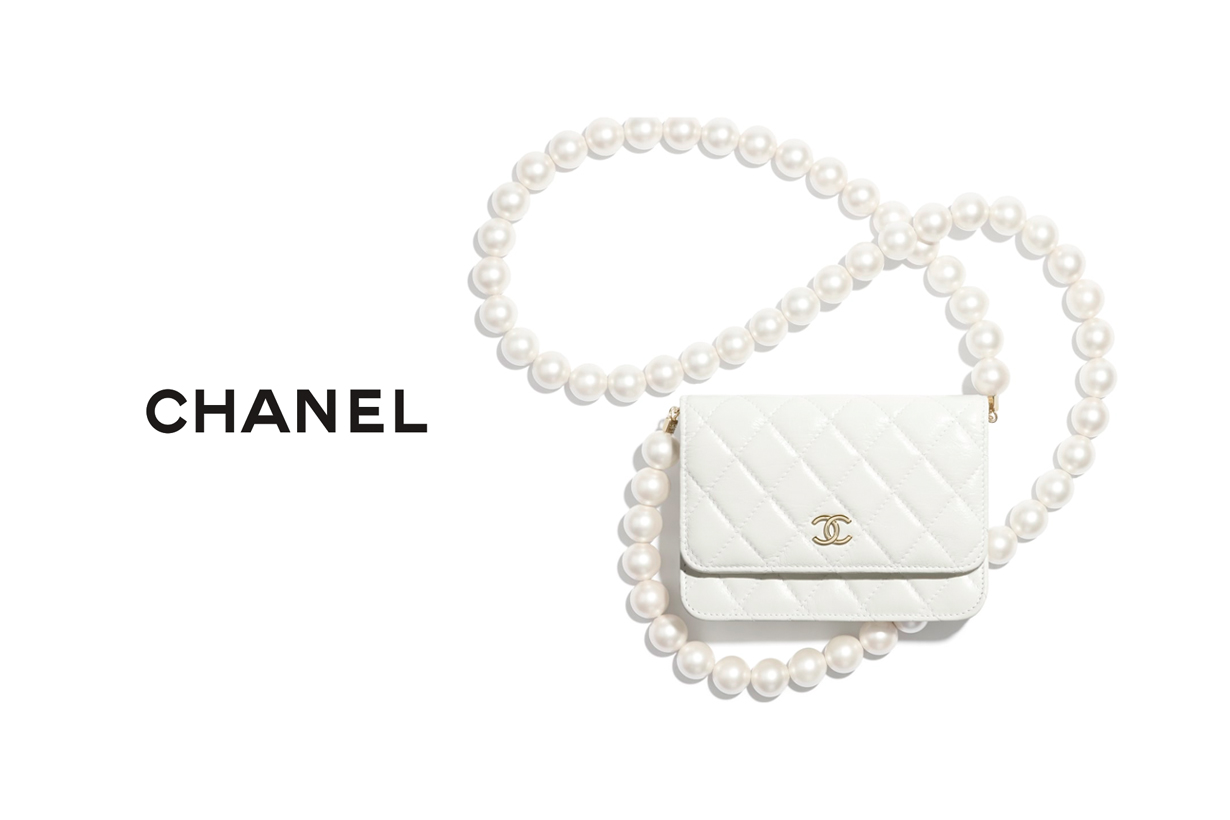 chanel 2020 fw wallet on chain pearl white