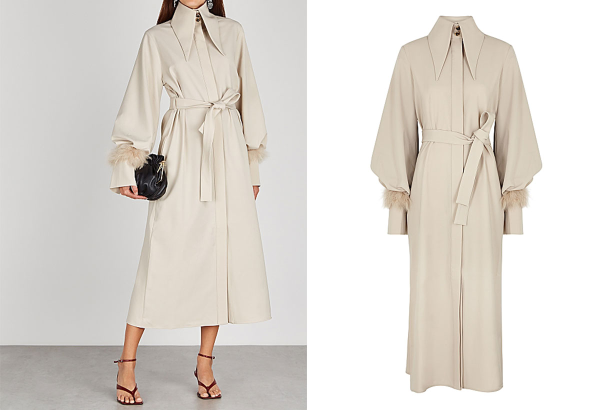 Namika taupe feather-trimmed coat