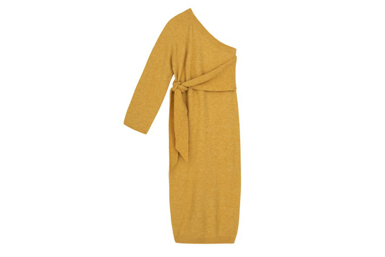 Nanushka Cedro Belted One-Shoulder Knitted Midi Dress