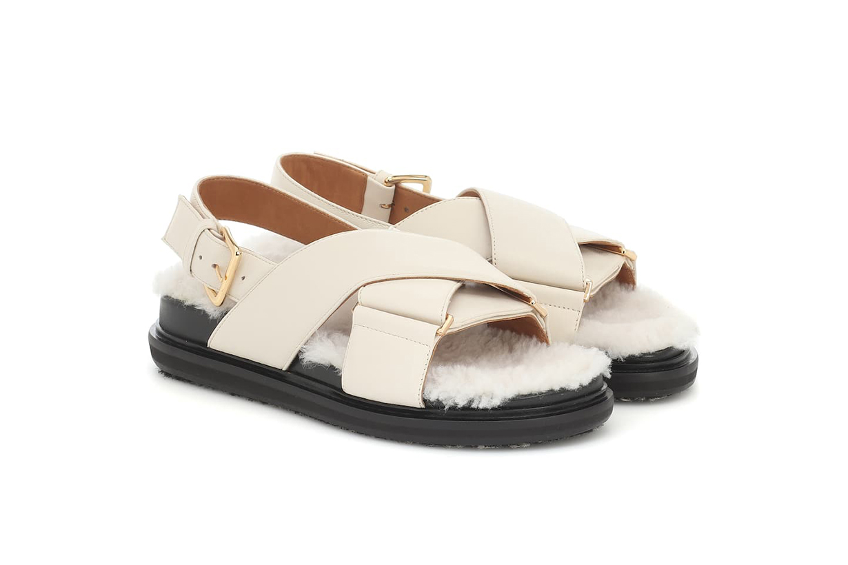 MARNI Fussbet shearling and leather sandals