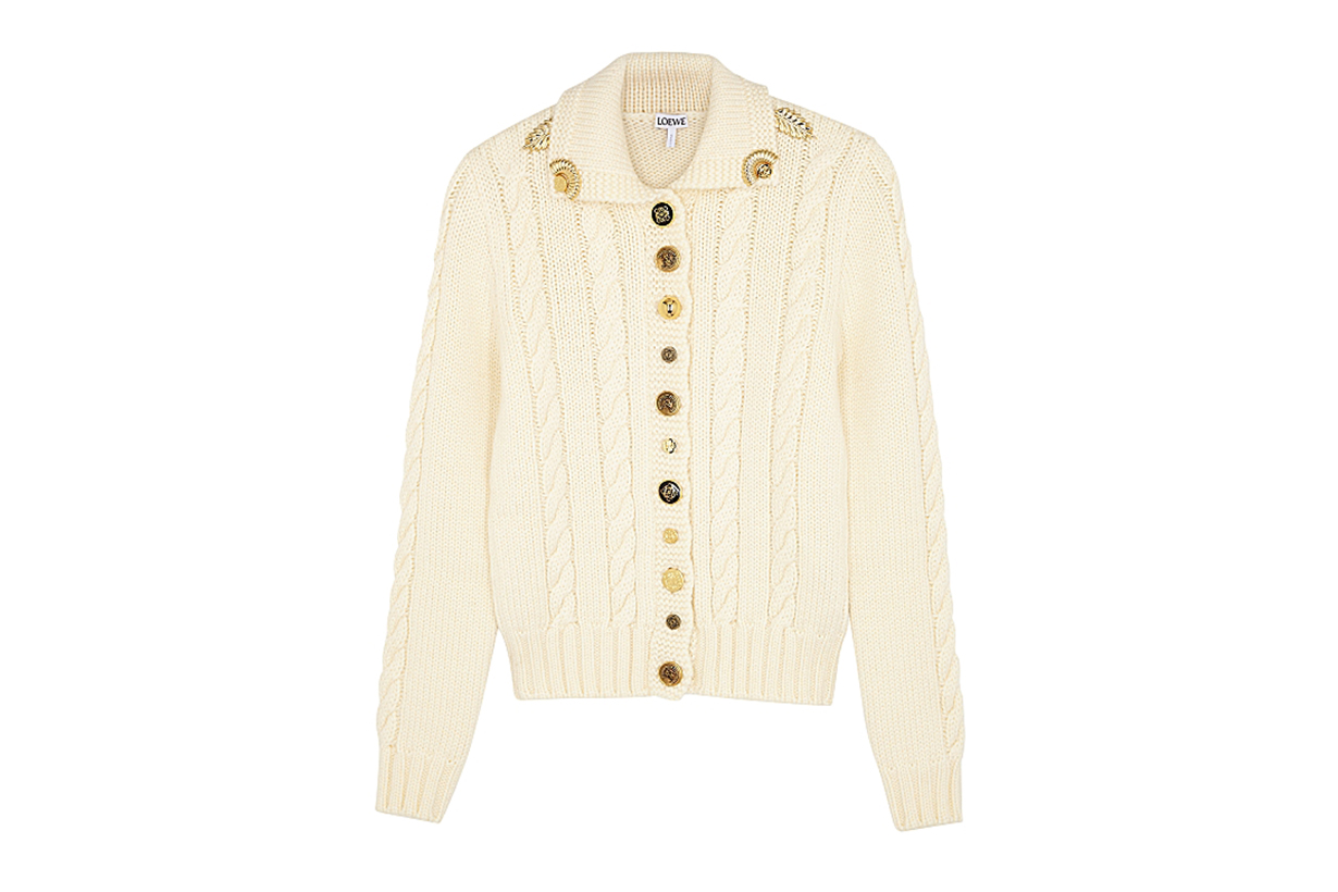 LOEWE  Ivory cable-knit wool cardigan