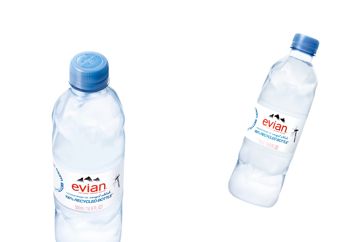 evian virgil abloh new design bottle water recycled