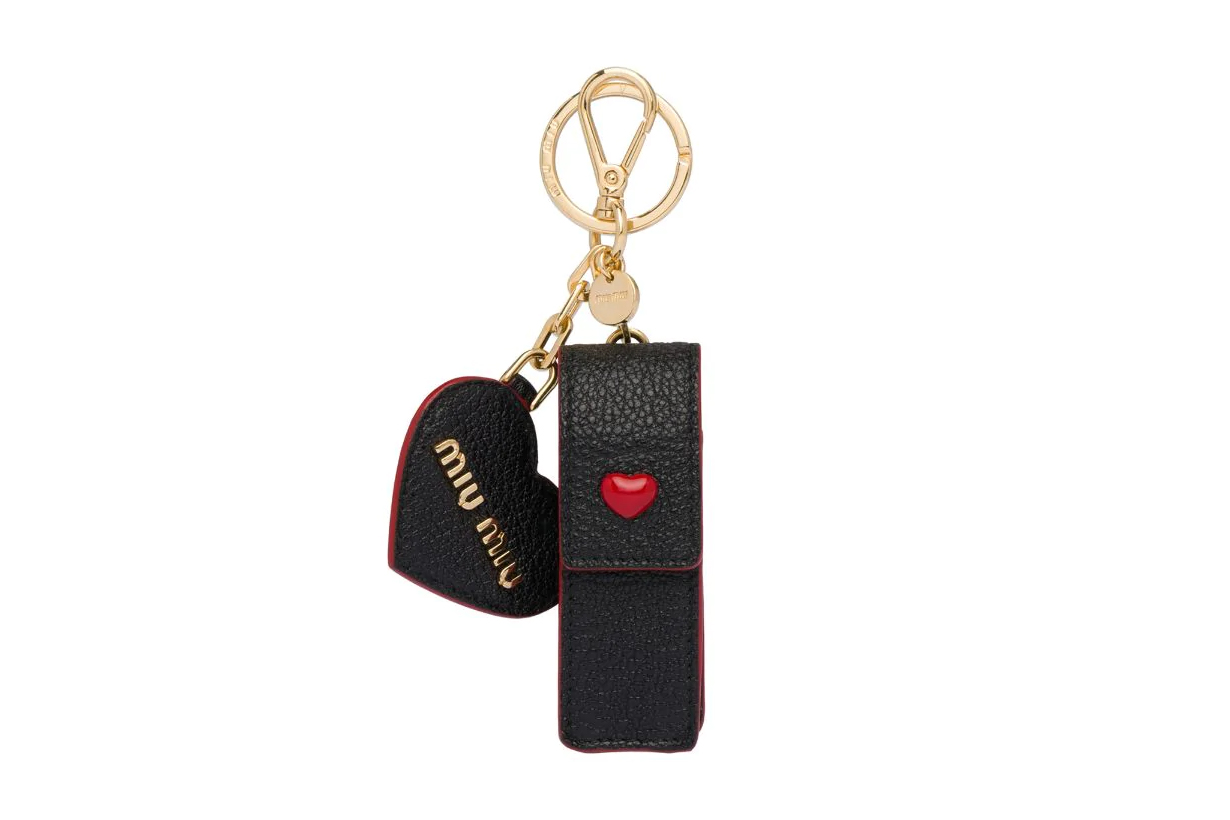 Miu Miu logo plaque keychain heart lipstick case keyring Valentine's Day 2021 Gift Guidance Presents 