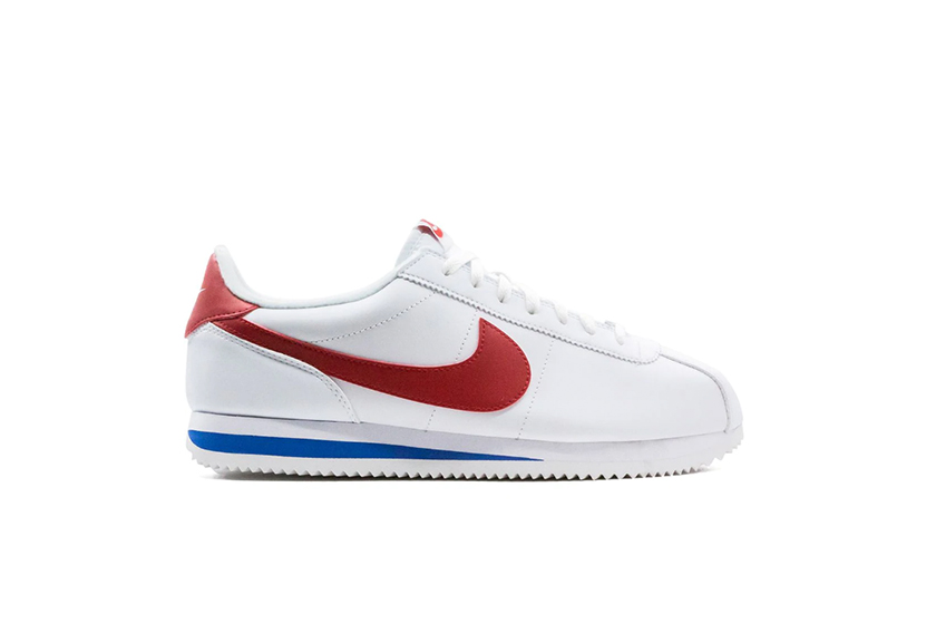 Nike Cortez leather trainers in white with red swoosh