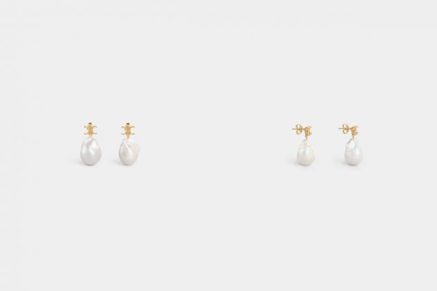 celine triomphe logo earrings 2021 pearl