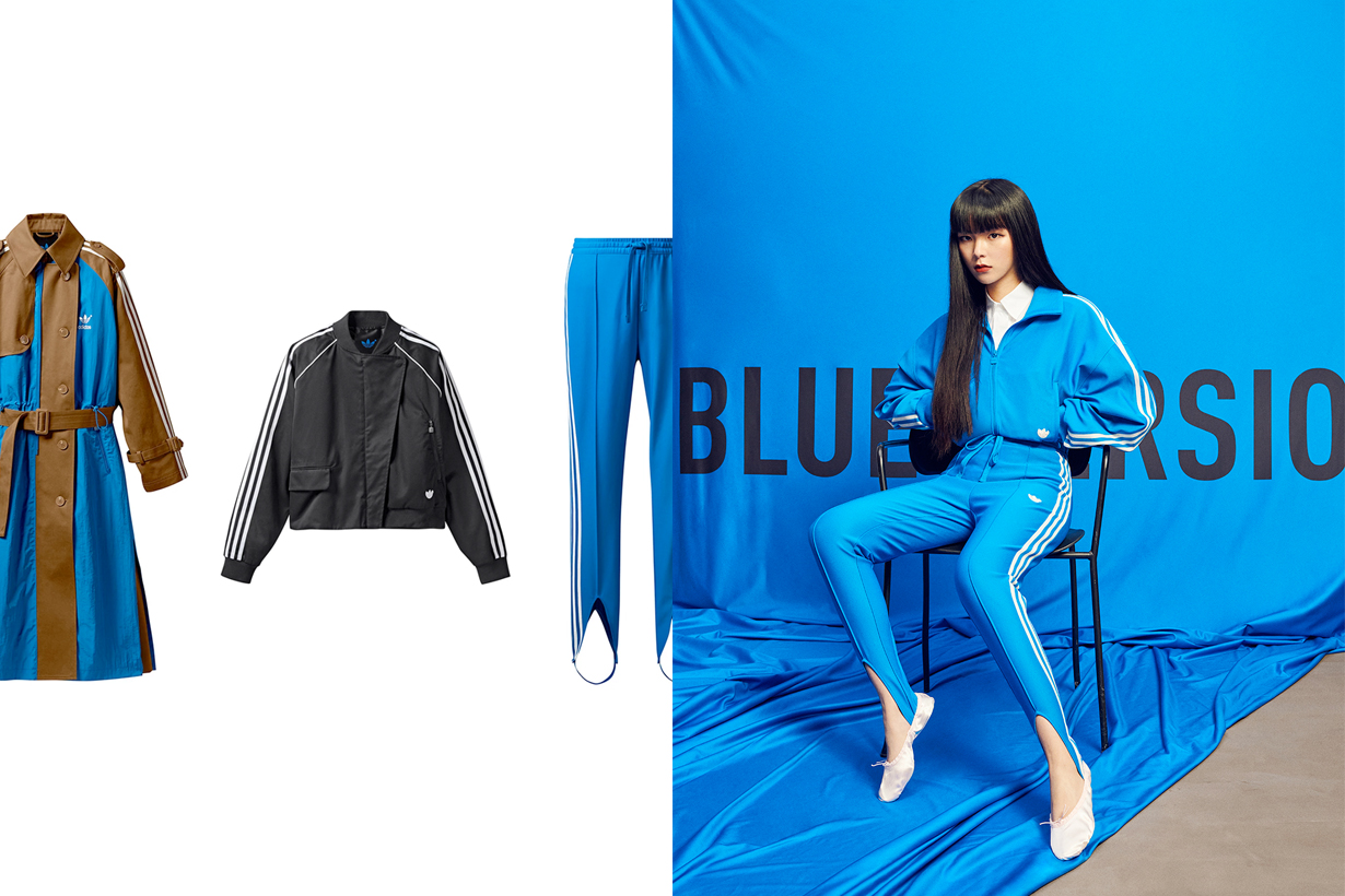 adidas originals blue version trench coat 3 stripes classic limited