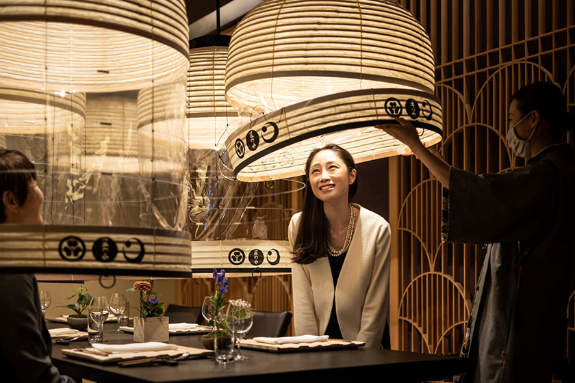 Hoshinoya Tokyo dinner inside original Japanese lantern