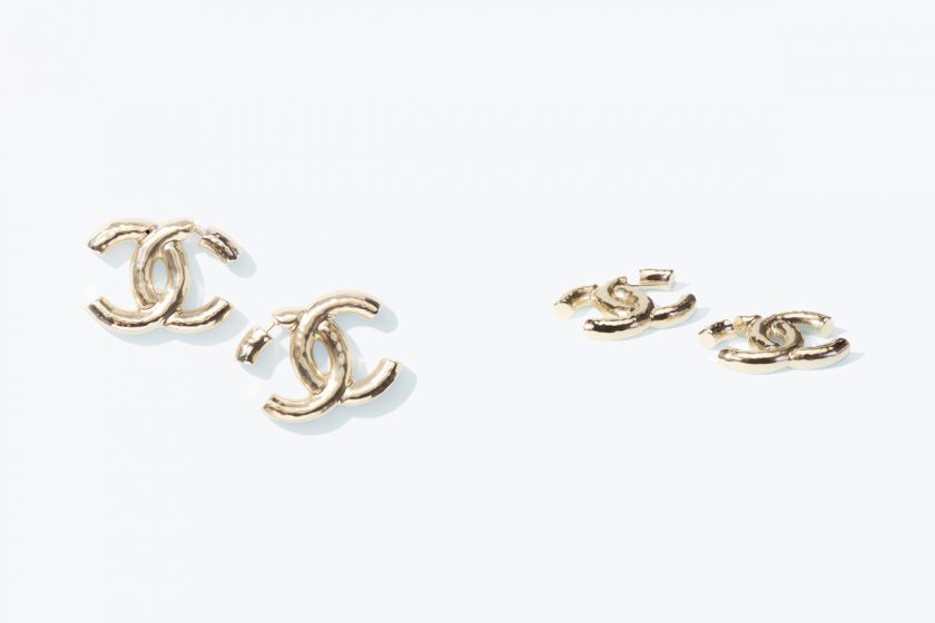 chanel logo earrings gold metal 2021 22 cruise