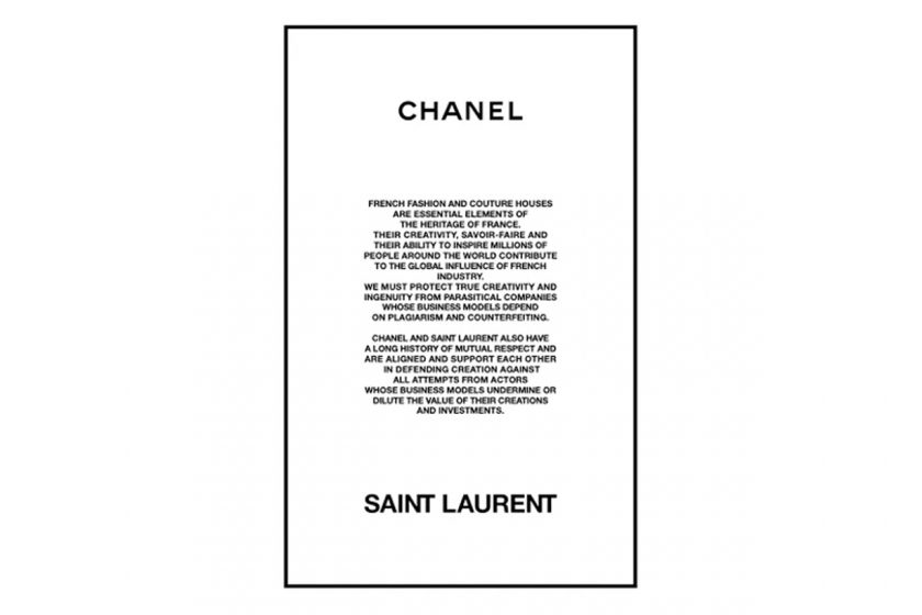 CHANEL 和Saint Laurent 竟發出了共同聲明？九個月前的抄襲爭議，冰釋前嫌！
