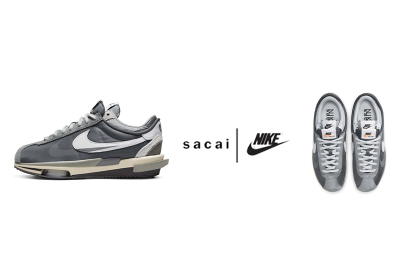 Sacai x Nike Cortez 4.0 latest collaboration in grey exposed