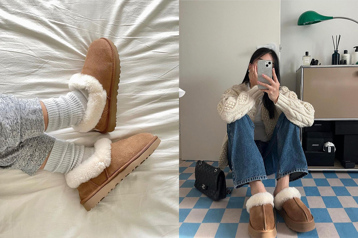 想偷學韓國女生冬季穿搭，不能少的是這雙 UGG 毛絨絨厚底拖鞋！