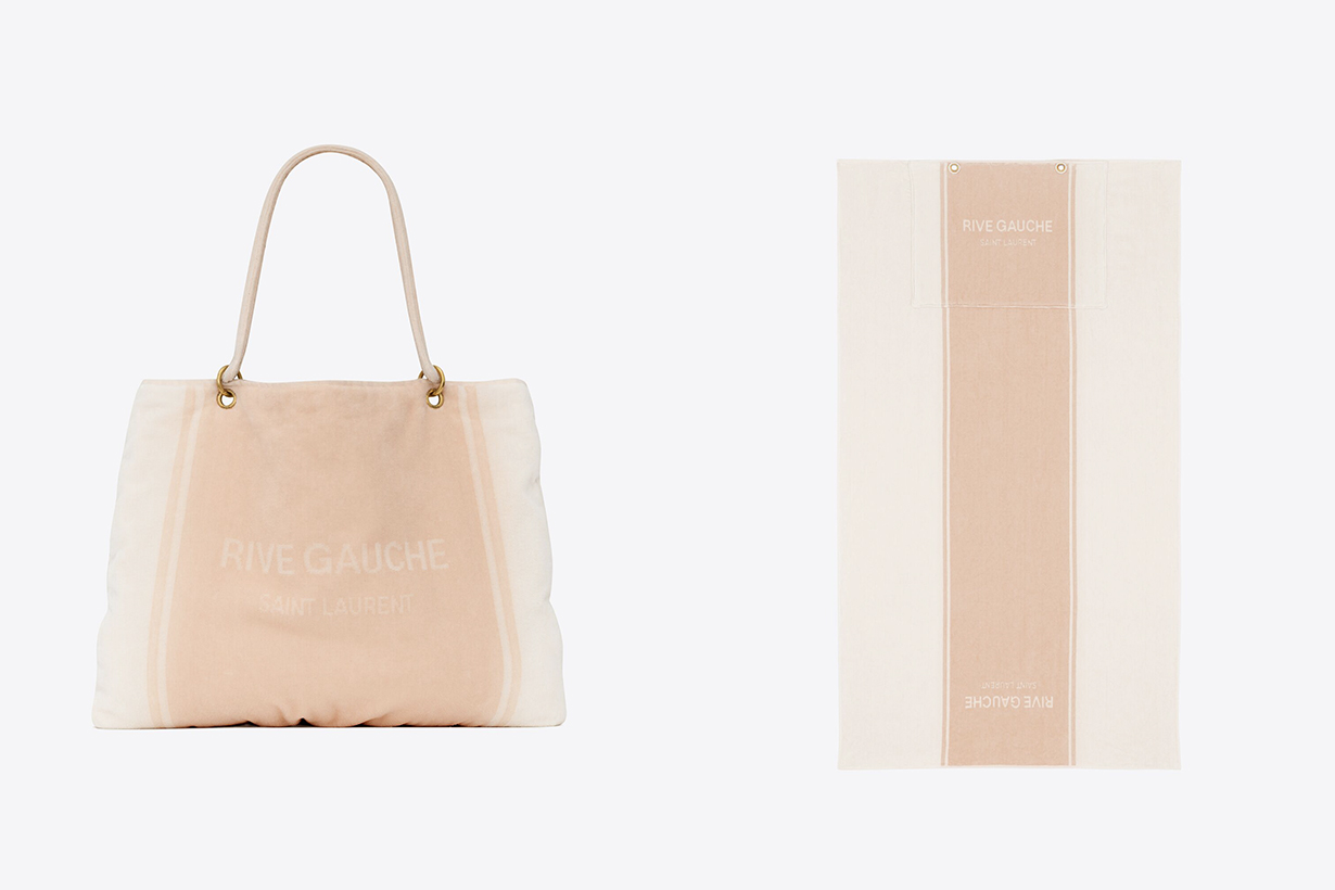 Saint Laurent Rive Gauche tote in pink and white terry cloth