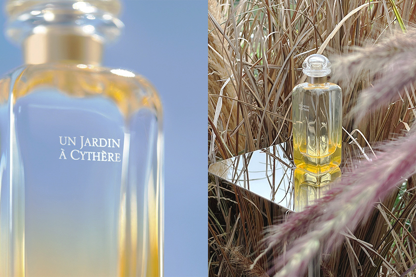 極簡瓶身中：Hermès 用香水「Un Jardin à Cythère」描繪希臘島嶼的金燦花園。